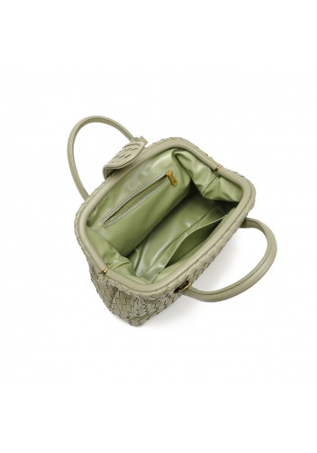 Georgia Woven Vegan Leather Shoulder Bag Green