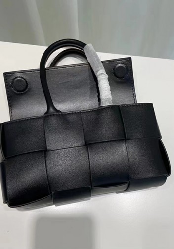 Mia Woven Leather 8 Squares Mini Tote Black