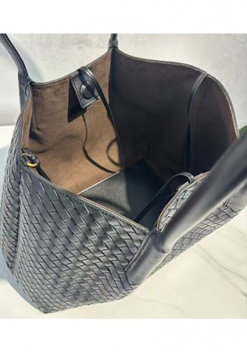 Mia Gallery Woven Leather Shoulder Large Bag Black