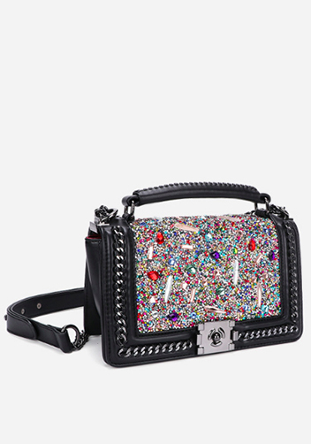 Ingrid Vegan Leather Stone Medium Chain Bag Multicolor