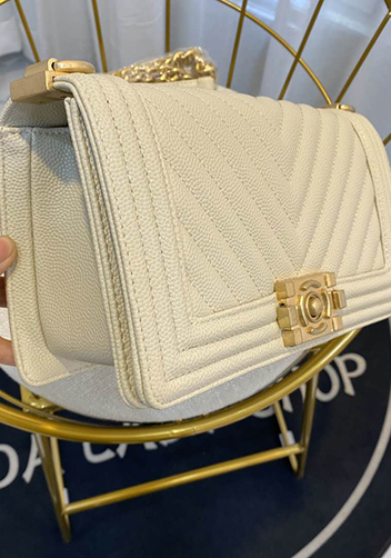 Ingrid Vegan Grain Leather Medium V Bag Beige