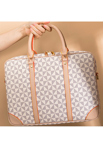 Louisa Triangle Checked Vegan Laptop Briefcase White
