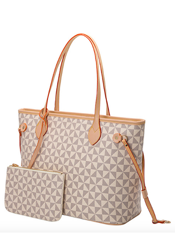 Louisa Triangle Checked Vegan Leather Tote White