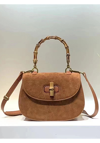 Miss Gaga Top Handle Flap Suede Bag Camel