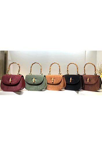 Miss Gaga Top Handle Flap Suede Bag Brown