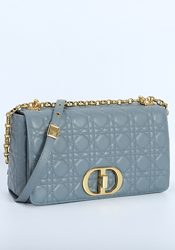Delia Quilted Medium Leather Shoulder Bag Blue