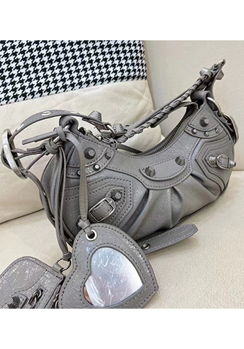 The Route 66 XS Studded Leather Shoulder Bag Grey