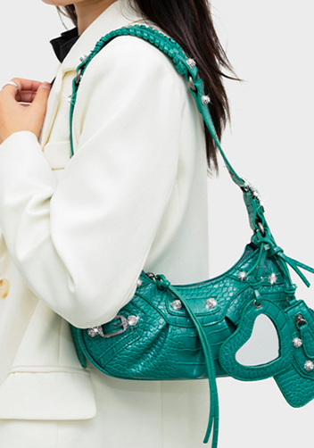 The Route 66 XS Imitation Diamond Shoulder Bag Faux Leather Green