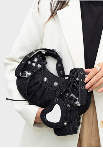 The Route 66 XS Imitation Diamond Shoulder Bag Denim Black