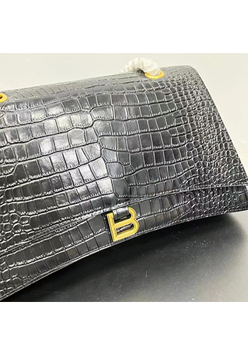 Bonnie Croc Leather Large Chain Shoulder Bag Black