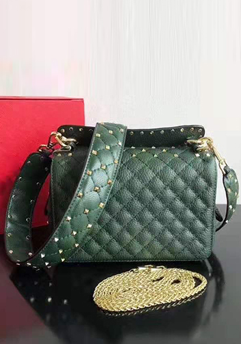 Jacqueline Studs Grain Leather Shoulder Bag Green