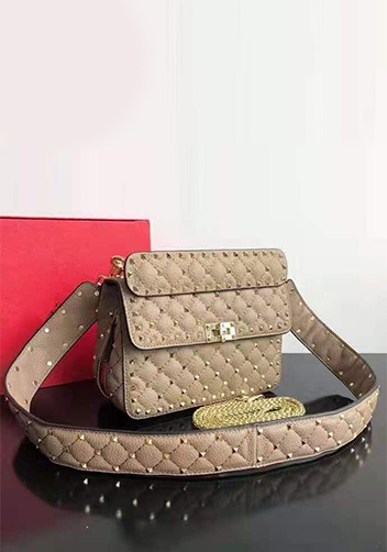 Jacqueline Studs Grain Leather Shoulder Bag Beige