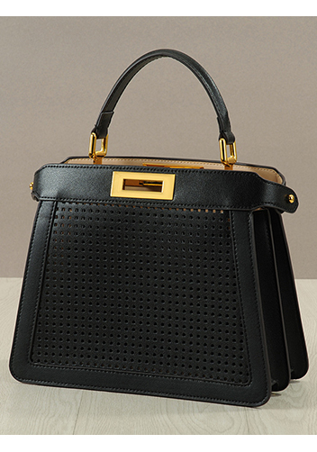 Carrie Perforated Leather Bag Black