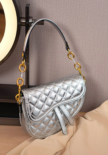 Aurora Shining Leather Saddle Bag Silver