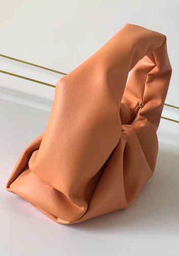 Dina Small Leather Shoulder Hobo Bag Orange