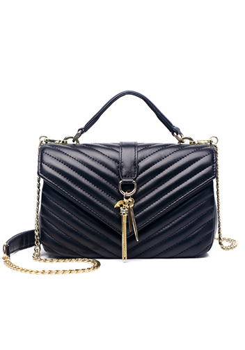 Yvonne Lambskin Medium Flap Bag Black