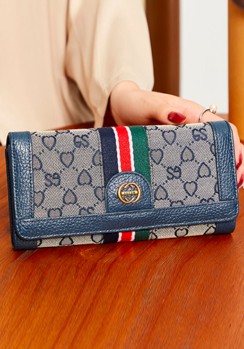 Heart Logo Monogram Continental Wallet Blue