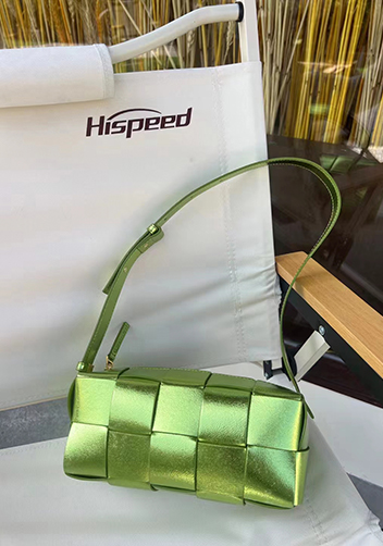 Mia Woven Smooth Leather Medium Shoulder Bag Shining Green