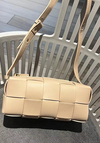 Mia Woven Smooth Leather Medium Shoulder Bag Milk Tea