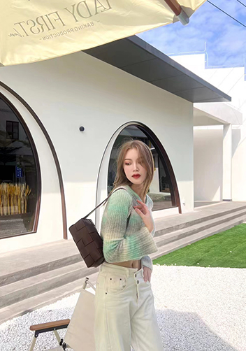 Mia Woven Smooth Leather Medium Shoulder Bag Choco