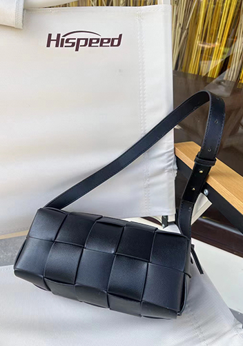 Mia Woven Smooth Leather Medium Shoulder Bag Black