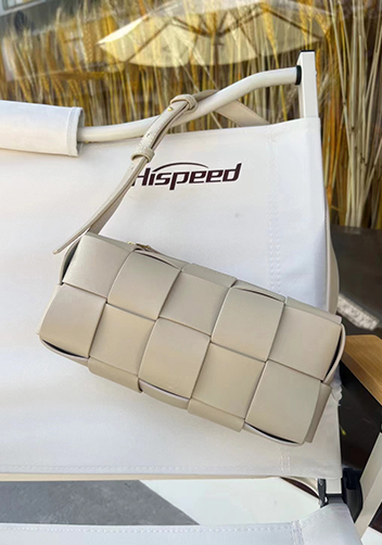 Mia Woven Smooth Leather Medium Shoulder Bag Beige