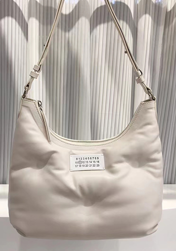 Maggie Leather Shoulder Hobo Bag Grey White