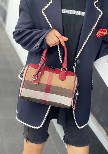 Darling Canvas Leather Boston Bag Burgundy