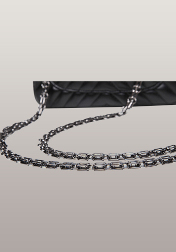 Adele Flap Mini Bag V Shape Quilted Faux Leather Black