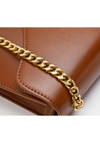 Yuga Leather Saddle Chain Shoulder Bag Brown